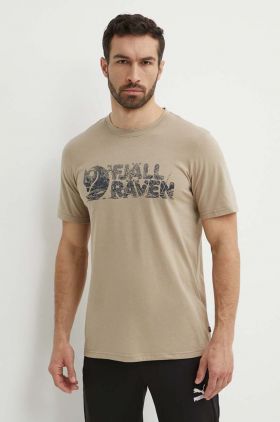 Fjallraven tricou Lush Logo T-shirt barbati, culoarea bej, cu imprimeu, F12600219