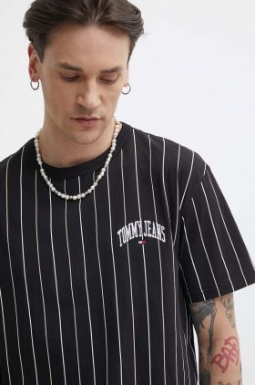 Tommy Jeans tricou din bumbac bărbați, culoarea negru, cu model, DM0DM18669