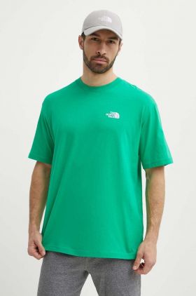 The North Face tricou din bumbac Essential barbati, culoarea verde, cu imprimeu, NF0A87NRPO81