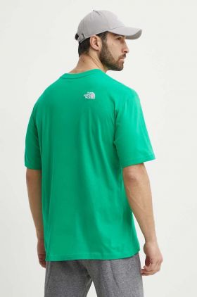 The North Face tricou din bumbac Essential barbati, culoarea verde, cu imprimeu, NF0A87NRPO81