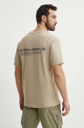 New Balance tricou din bumbac barbati, culoarea bej, cu imprimeu, MT41588SOT