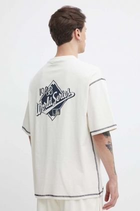 New Era tricou din bumbac barbati, culoarea bej, cu imprimeu, LOS ANGELES DODGERS