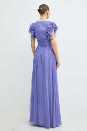 Nissa rochie de mătase culoarea violet, maxi, evazați, RS14802