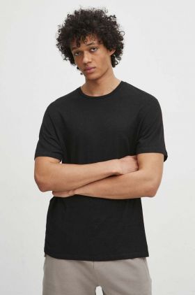 Medicine tricou de in barbati, culoarea negru, neted