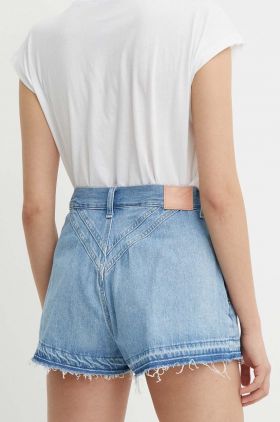 Pepe Jeans pantaloni scurti jeans A-LINE SHORT UHW SKY femei, neted, high waist, PL801114