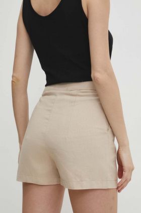 Answear Lab pantaloni scurți din amestec de in culoarea bej, neted, high waist