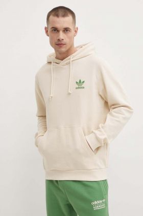 adidas Originals hanorac de bumbac barbati, culoarea bej, cu glugă, cu imprimeu, IR9309