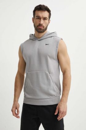 Reebok vesta Strength barbati, culoarea gri, cu glugă, neted, 100075771