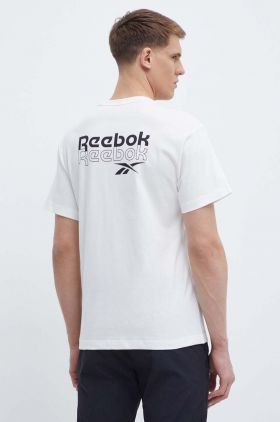 Reebok tricou din bumbac Brand Proud barbati, culoarea bej, cu imprimeu, 100076380