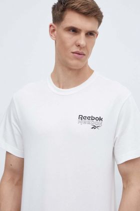 Reebok tricou din bumbac Brand Proud barbati, culoarea bej, cu imprimeu, 100076380