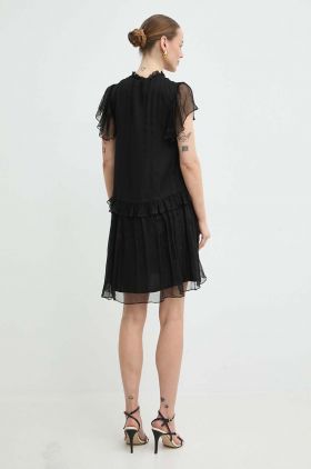 Nissa rochie de mătase culoarea negru, mini, evazați, RC14888