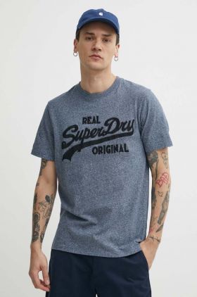 Superdry tricou din bumbac barbati, culoarea albastru marin, cu imprimeu