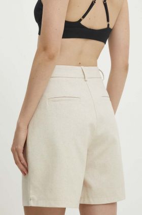 Answear Lab pantaloni scurți cu in culoarea bej, neted, high waist