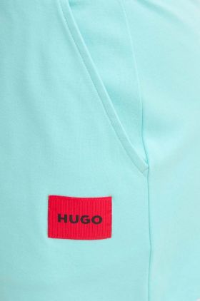 HUGO pantaloni scurți din bumbac culoarea turcoaz, uni, high waist, 50514867