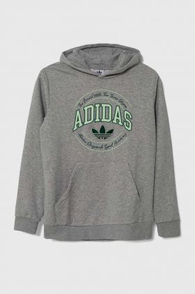 adidas Originals bluza copii culoarea gri, cu glugă, melanj