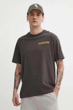 Superdry tricou din bumbac barbati, culoarea gri, cu imprimeu