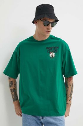 New Era tricou din bumbac barbati, culoarea verde, cu imprimeu, BOSTON CELTICS