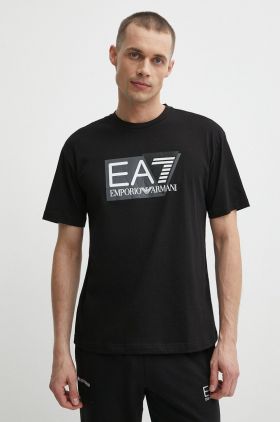 EA7 Emporio Armani tricou din bumbac barbati, culoarea negru, cu imprimeu