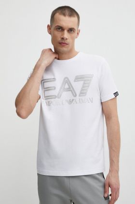 EA7 Emporio Armani tricou barbati, culoarea alb, cu imprimeu