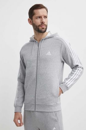 adidas bluza barbati, culoarea gri, cu glugă, melanj