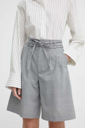 Alohas pantaloni scurti din lana culoarea gri, neted, high waist