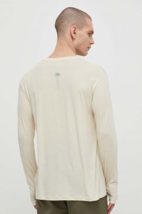 Quiksilver longsleeve pentru alergare Coastal culoarea bej, cu imprimeu