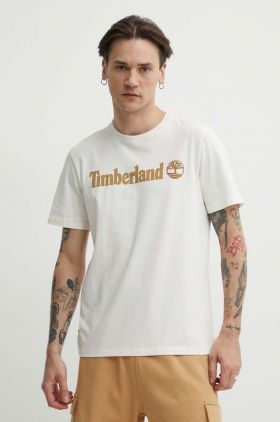 Timberland tricou din bumbac barbati, culoarea bej, cu imprimeu, TB0A5UPQCM91