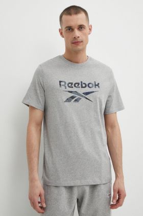 Reebok tricou din bumbac barbati, culoarea gri, cu imprimeu, 100076379