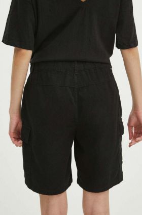 Medicine pantaloni scurti femei, culoarea negru, neted, medium waist