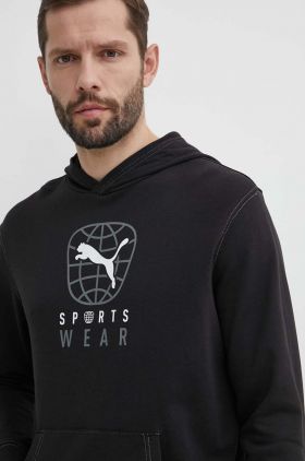 Puma bluză BETTER SPORTSWEAR bărbați, culoarea negru, cu glugă, imprimeu, 679002