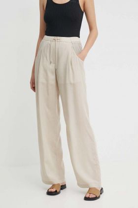 Emporio Armani pantaloni femei, culoarea bej, drept, high waist, 3D2P93 1NKGZ