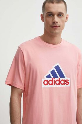 adidas tricou din bumbac barbati, culoarea roz, cu imprimeu, IS8342