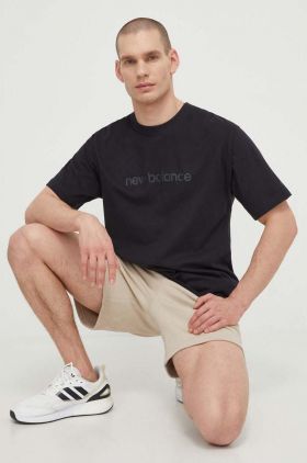 New Balance tricou din bumbac barbati, culoarea negru, cu imprimeu, MT41559BK