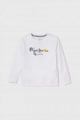 Pepe Jeans hanorac de bumbac pentru copii BIGE culoarea alb, cu imprimeu