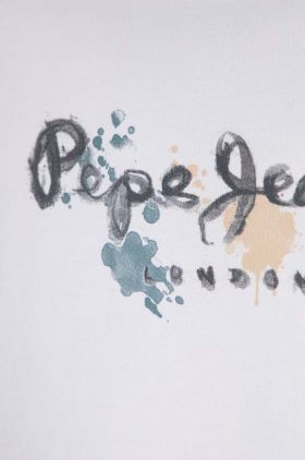 Pepe Jeans hanorac de bumbac pentru copii BIGE culoarea alb, cu imprimeu