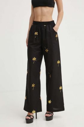 Never Fully Dressed pantaloni din amestec de in culoarea negru, drept, high waist