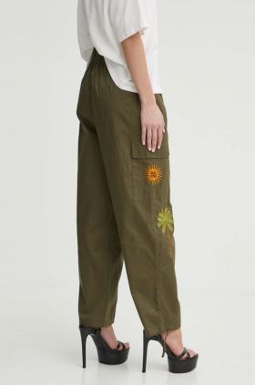 Never Fully Dressed pantaloni de bumbac culoarea verde, drept, high waist