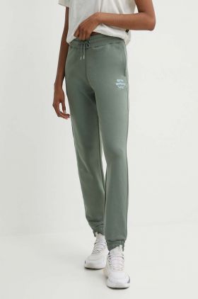 Casall pantaloni de trening din bumbac culoarea verde, cu imprimeu