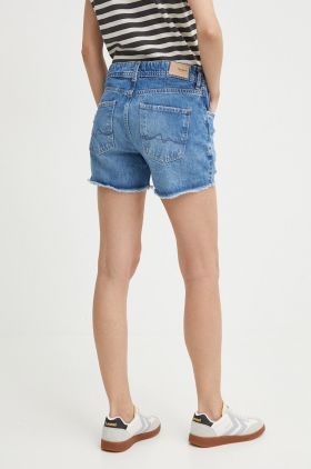 Pepe Jeans pantaloni scurti jeans RELAXED SHORT MW femei, neted, high waist, PL801110RH4