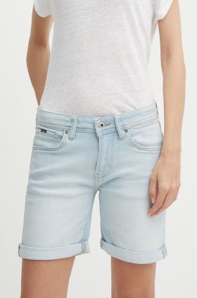 Pepe Jeans pantaloni scurti jeans SLIM SHORT MW femei, neted, medium waist, PL801120RH6