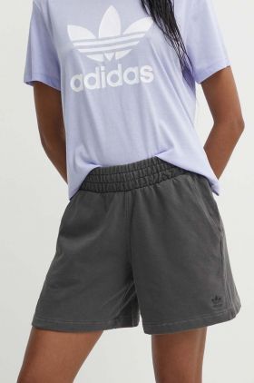 adidas Originals pantaloni scurti din bumbac culoarea gri, neted, high waist, IT4284