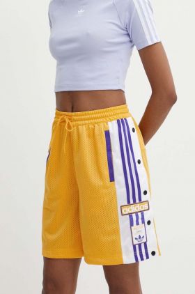 adidas Originals pantaloni scurti femei, culoarea galben, modelator, high waist, IS2471