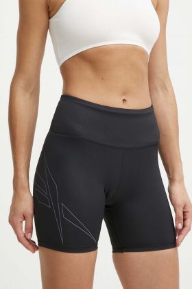 Reebok pantaloni scurți de antrenament Lux Bold culoarea negru, cu imprimeu, high waist, 100075384