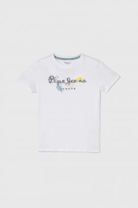 Pepe Jeans tricou de bumbac pentru copii REDELL culoarea alb, cu imprimeu