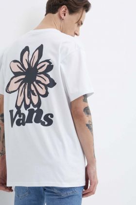 Vans tricou din bumbac barbati, culoarea alb, cu imprimeu