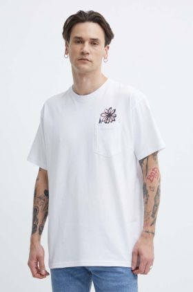 Vans tricou din bumbac barbati, culoarea alb, cu imprimeu