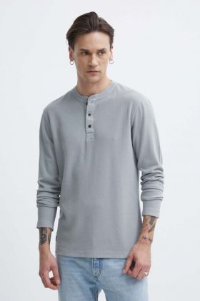 Superdry longsleeve din bumbac culoarea gri, neted