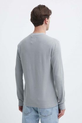 Superdry longsleeve din bumbac culoarea gri, neted