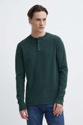 Superdry longsleeve din bumbac culoarea verde, neted