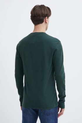 Superdry longsleeve din bumbac culoarea verde, neted